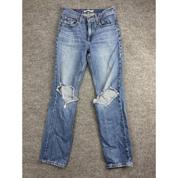Levis Jeans Womens 24 Blue Low Pro Straight Distressed Ripped Denim Jeans - Picture 1 of 9